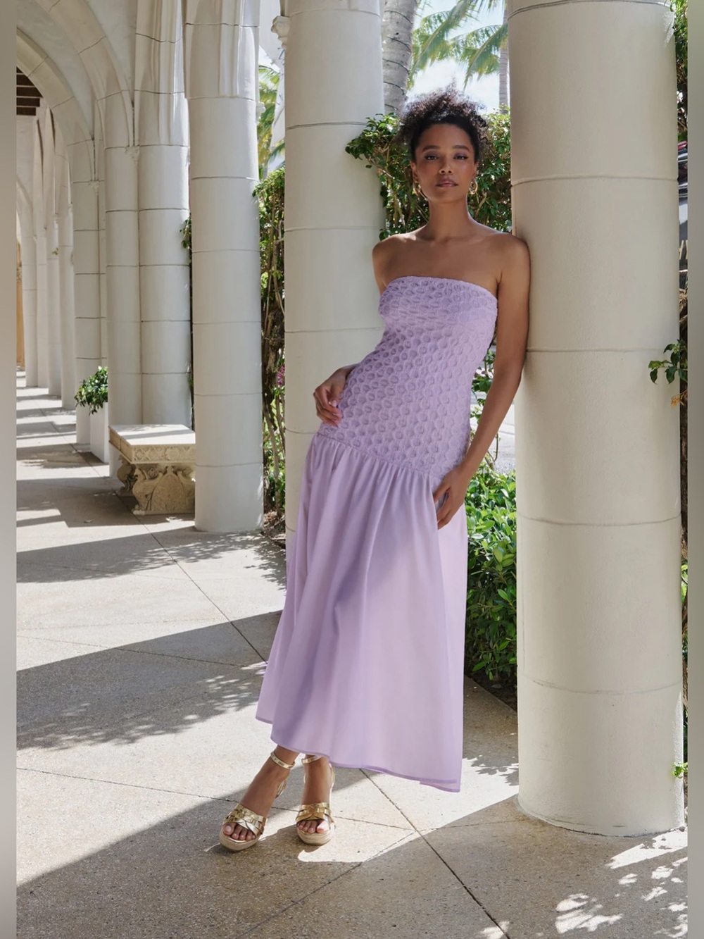 Free People‎ Arianne Elmy Strapless Smocked Parlour Dress Purple Lilac Midi XS